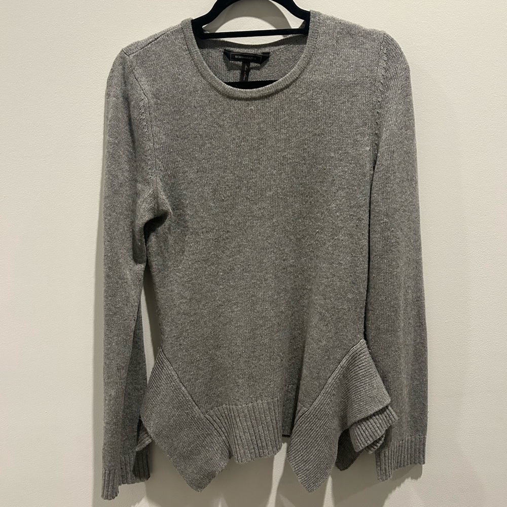 BCBGMaxAzria Gray Peplum Knit Sweater Size Medium
